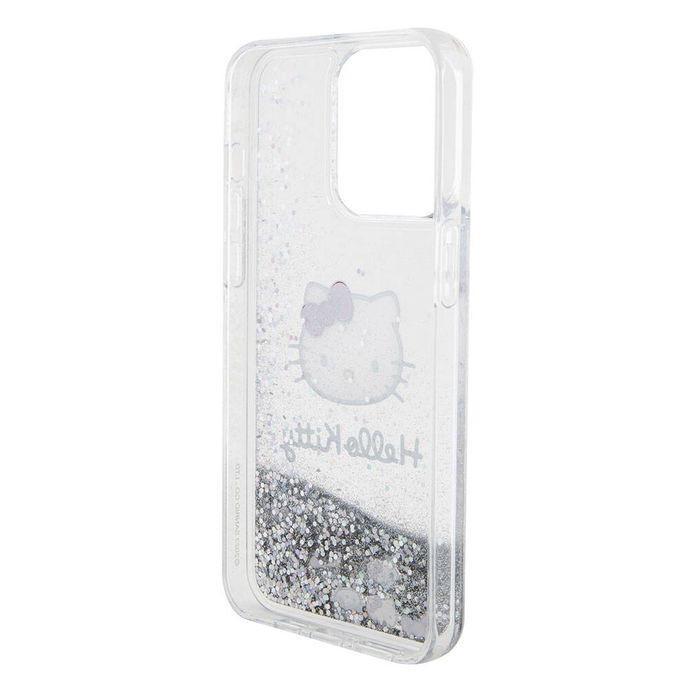 Apple iPhone 15 Pro Max Kılıf Hello Kitty Orjinal Lisanslı İkonik Sıvılı Glitter Kapak Renksiz