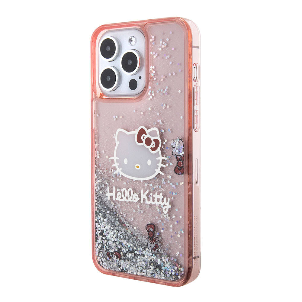 Apple iPhone 15 Pro Max Kılıf Hello Kitty Orjinal Lisanslı İkonik Sıvılı Glitter Kapak Renksiz