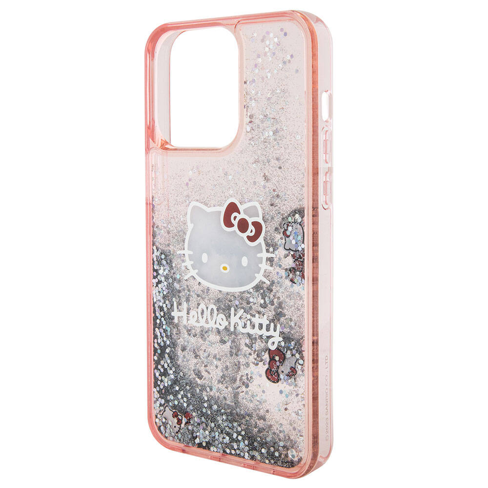 Apple iPhone 15 Pro Max Kılıf Hello Kitty Orjinal Lisanslı İkonik Sıvılı Glitter Kapak Renksiz
