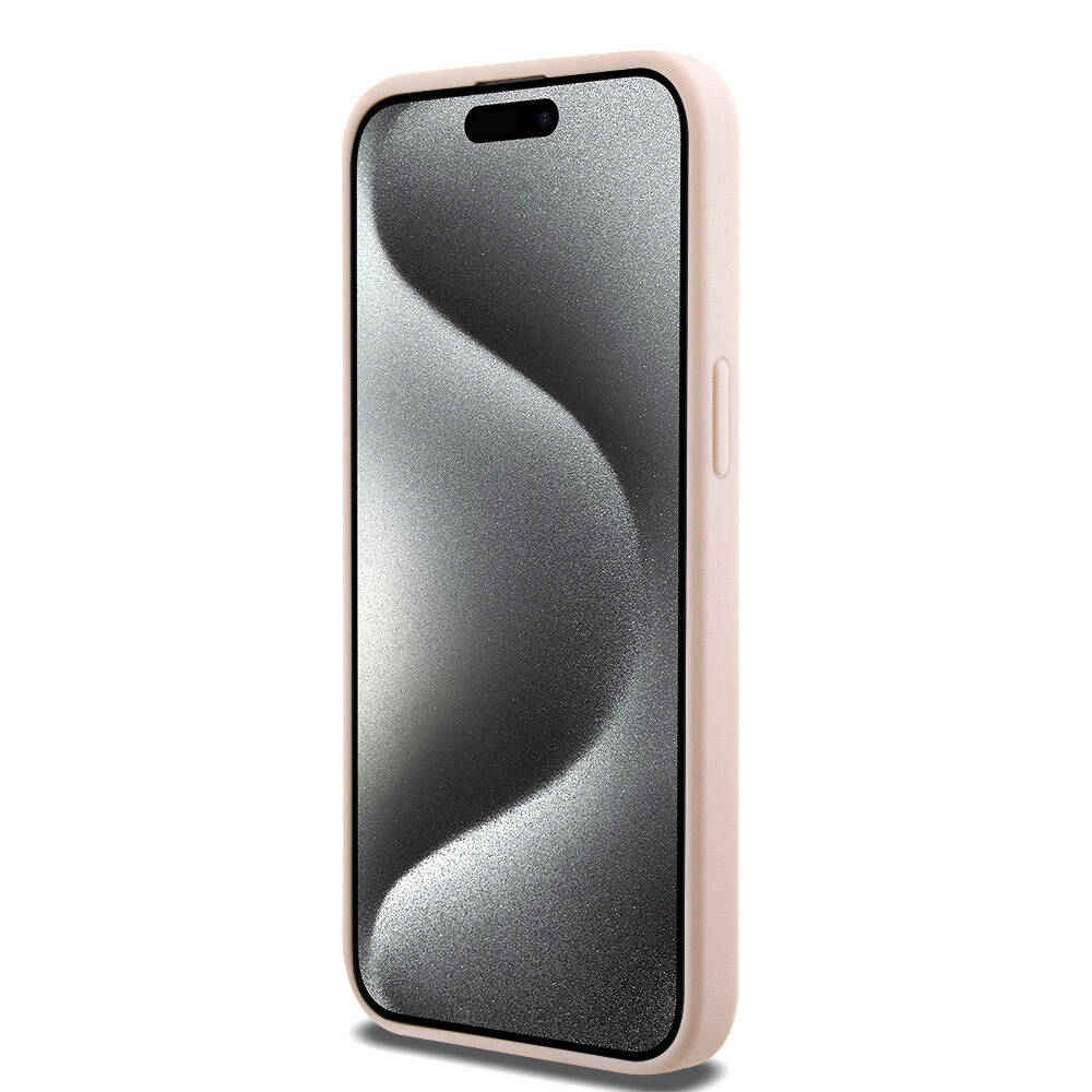 Apple iPhone 15 Pro Max Kılıf Hello Kitty Orjinal Lisanslı M-safe Şarj Özellikli Baskı Logolu Uyuyan Kitty Deri Kapak Gümüş