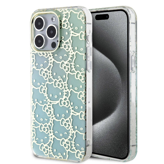 Apple iPhone 15 Pro Max Kılıf Hello Kitty Orjinal Lisanslı Renk Geçişli Elektroplating Kaplama Kitty Head Desenli Kapak Mavi