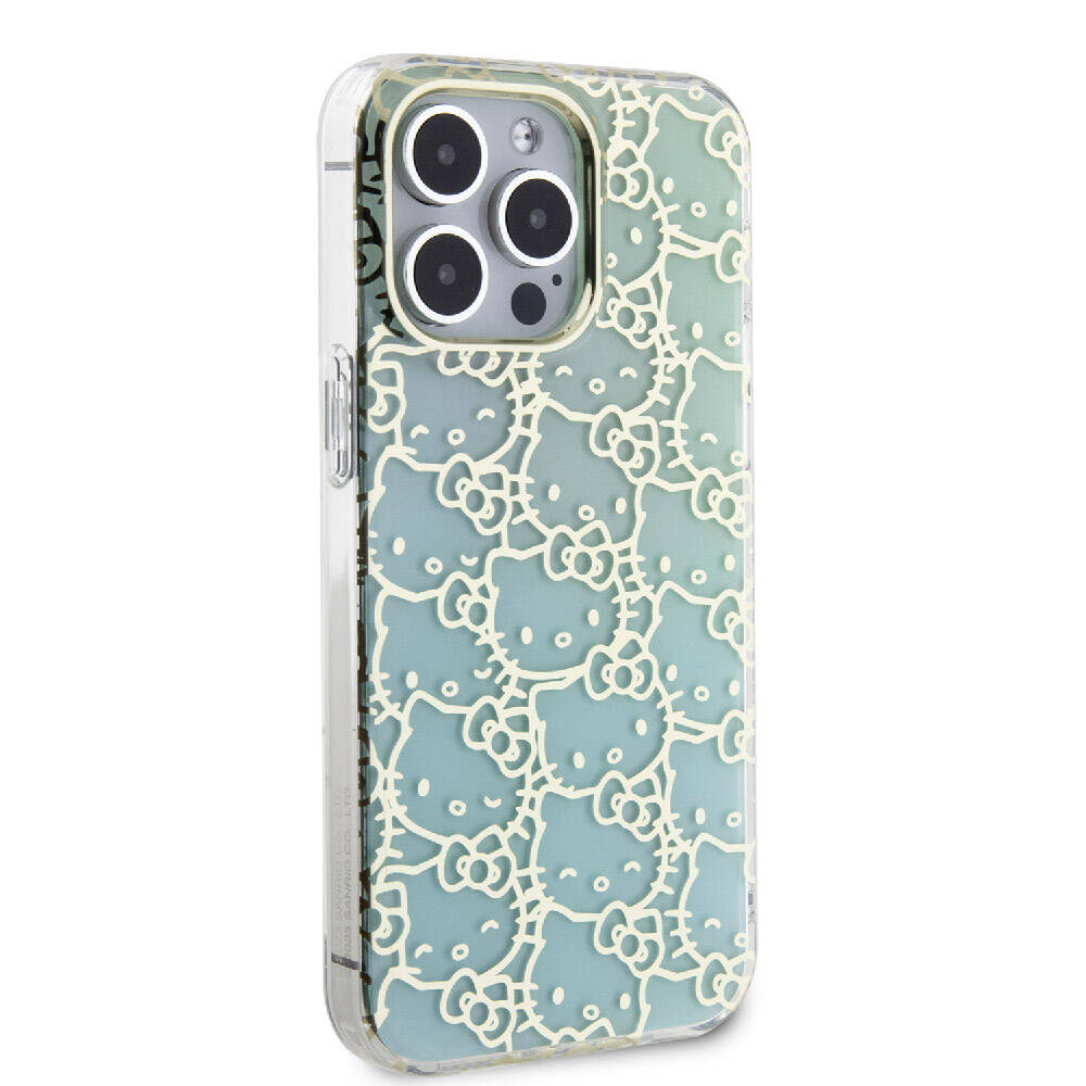 Apple iPhone 15 Pro Max Kılıf Hello Kitty Orjinal Lisanslı Renk Geçişli Elektroplating Kaplama Kitty Head Desenli Kapak Mavi