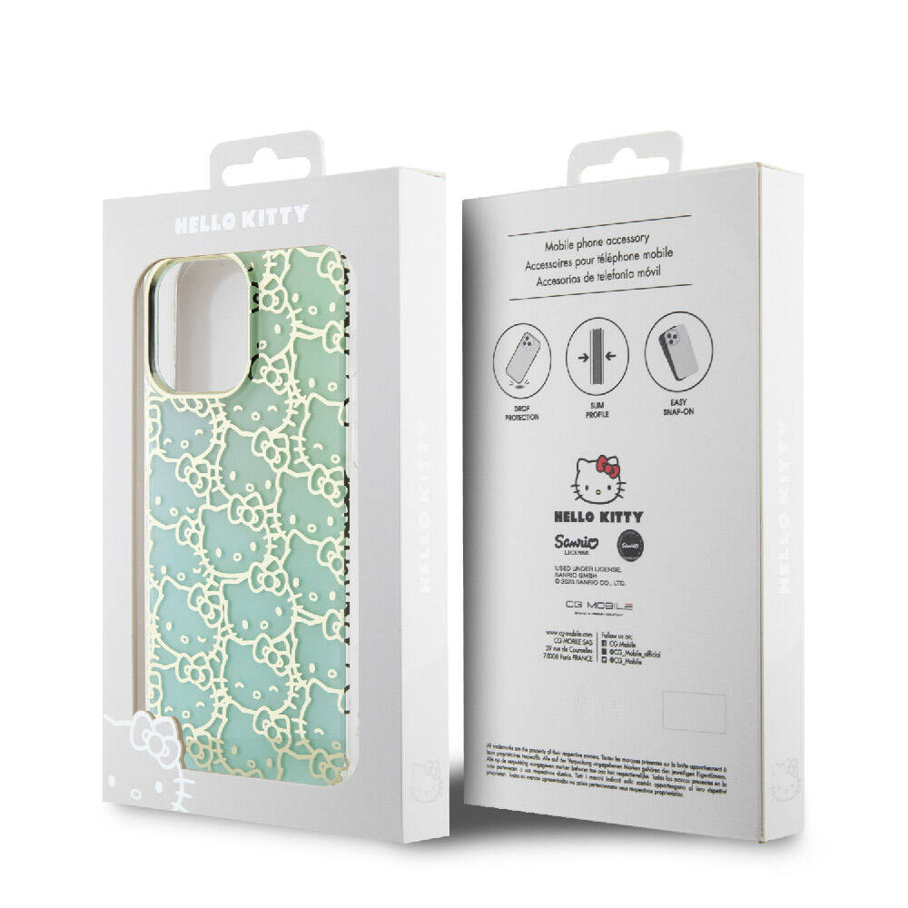 Apple iPhone 15 Pro Max Kılıf Hello Kitty Orjinal Lisanslı Renk Geçişli Elektroplating Kaplama Kitty Head Desenli Kapak Mavi