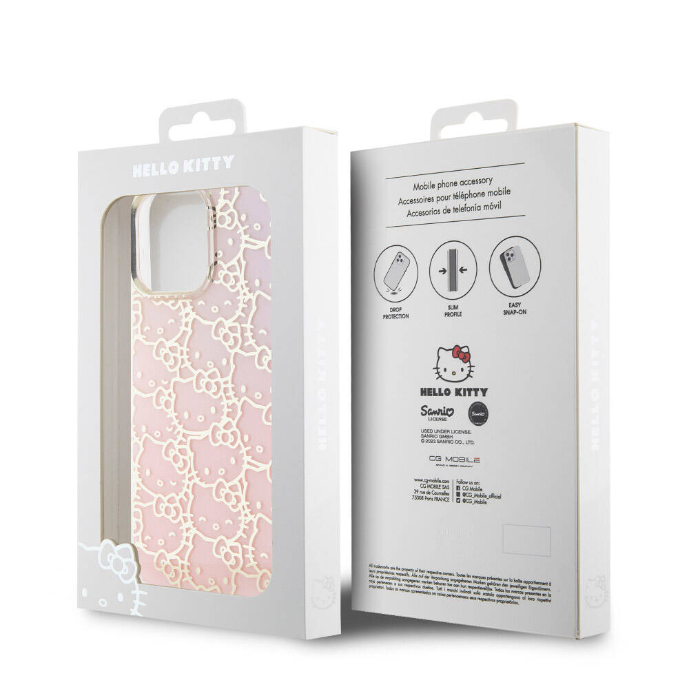 Apple iPhone 15 Pro Max Kılıf Hello Kitty Orjinal Lisanslı Renk Geçişli Elektroplating Kaplama Kitty Head Desenli Kapak Mavi