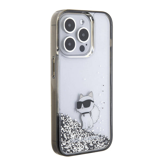 Apple iPhone 15 Pro Max Kılıf Karl Lagerfeld Choupette Sıvılı Glitter Orjinal Lisanslı Kapak