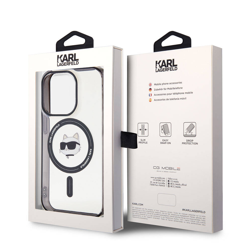 Apple iPhone 15 Pro Max Kılıf Karl Lagerfeld M-safe Şarj Özellikli IML Choupette Orjinal Lisanslı Kapak Renksiz