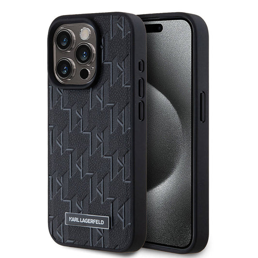 Apple iPhone 15 Pro Max Kılıf Karl Lagerfeld Orjinal Lisanslı M-safe Şarj Özellikli KL Yazılı Hot Stamp Kapak Siyah