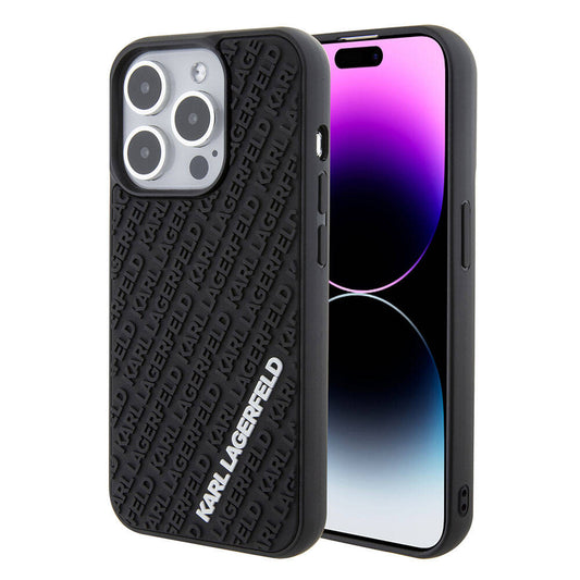 Apple iPhone 15 Pro Max Kılıf Karl Lagerfeld Silikon 3D Multi Logo Orjinal Lisanslı Kapak Siyah