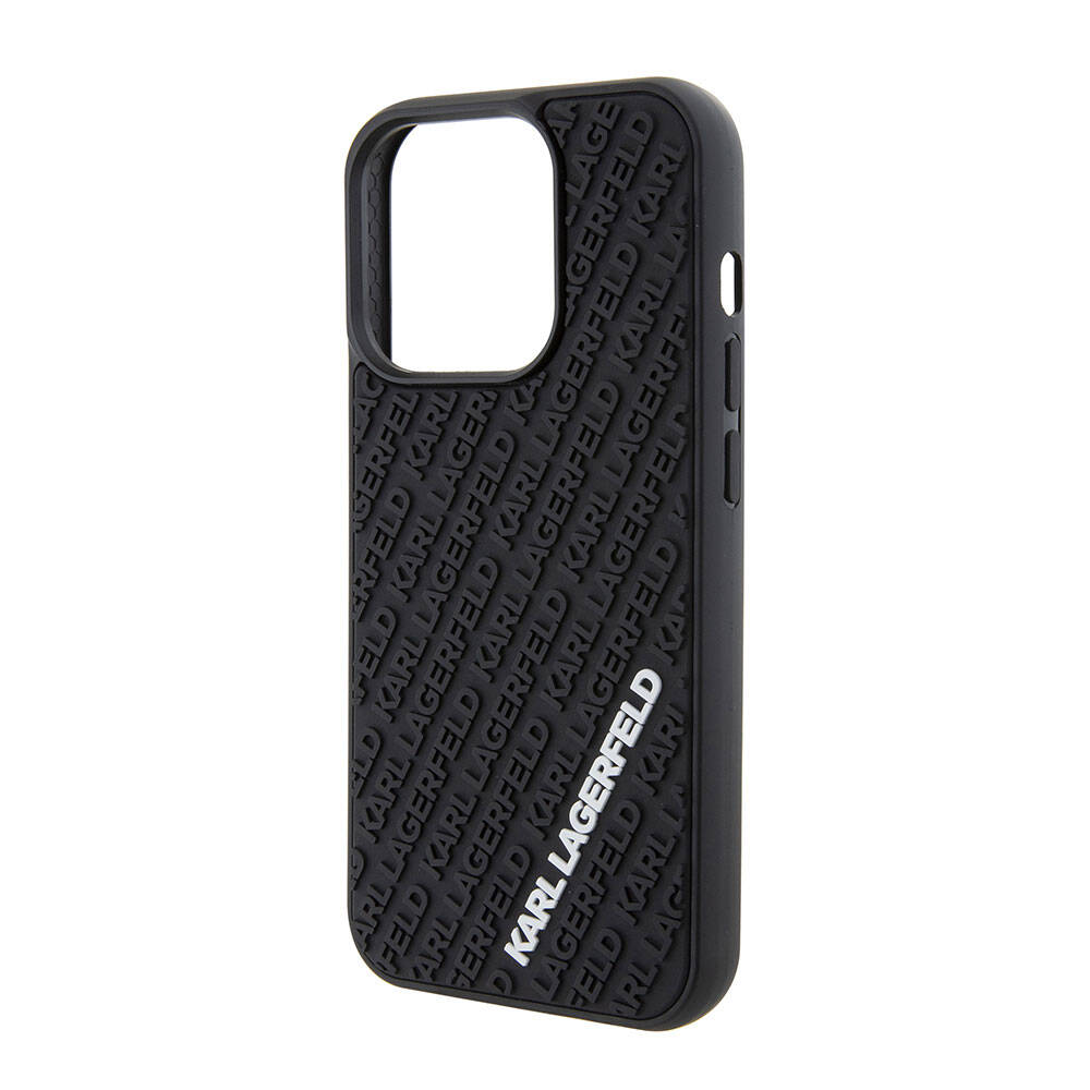 Apple iPhone 15 Pro Max Kılıf Karl Lagerfeld Silikon 3D Multi Logo Orjinal Lisanslı Kapak Siyah