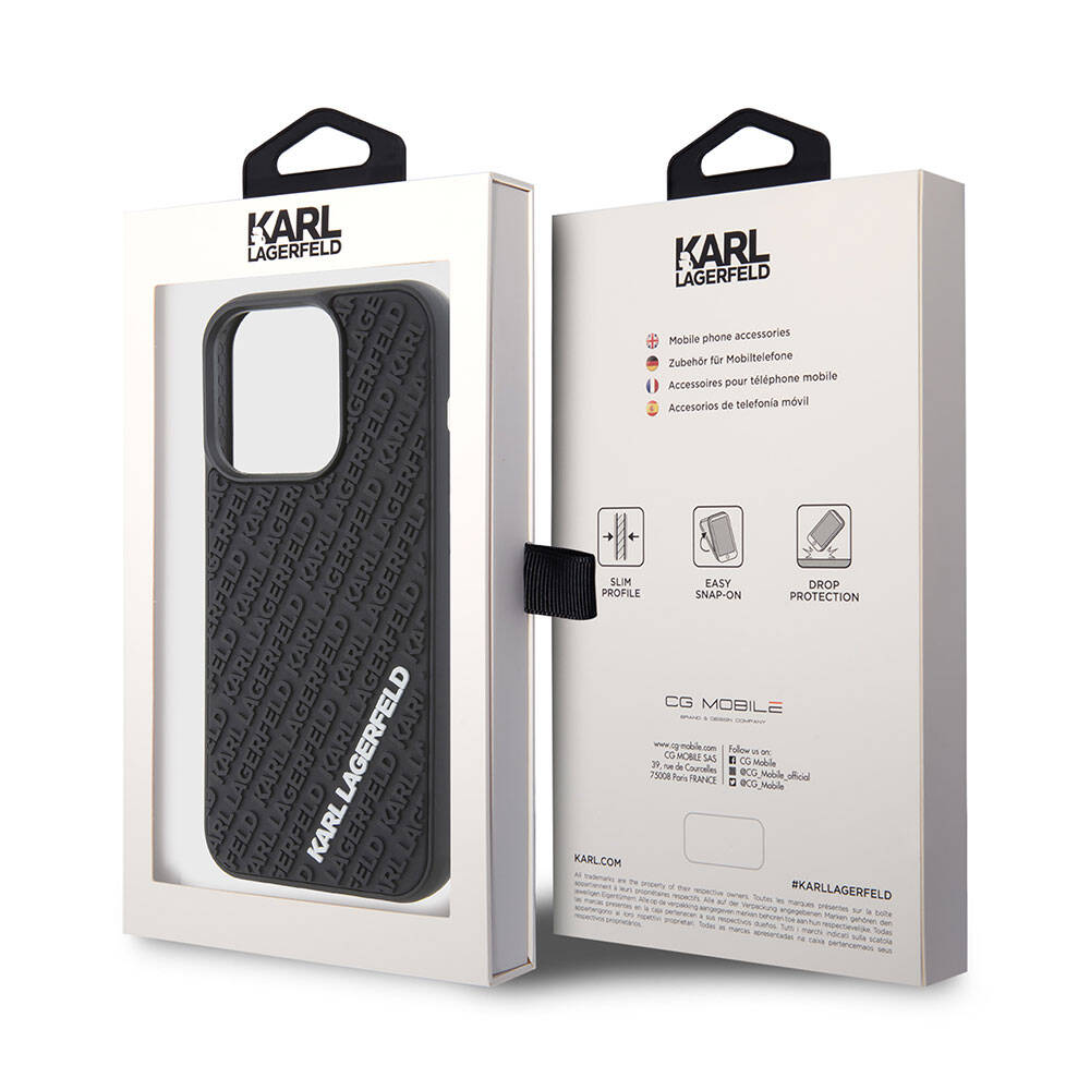 Apple iPhone 15 Pro Max Kılıf Karl Lagerfeld Silikon 3D Multi Logo Orjinal Lisanslı Kapak Siyah