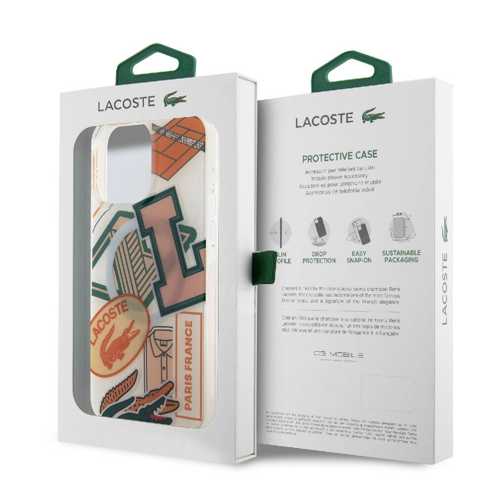 Apple iPhone 15 Pro Max Kılıf Lacoste Orjinal Lisanslı M-safe Şarj Özellikli Çift Katmanlı Yamalar Desenli Kapak Mavi