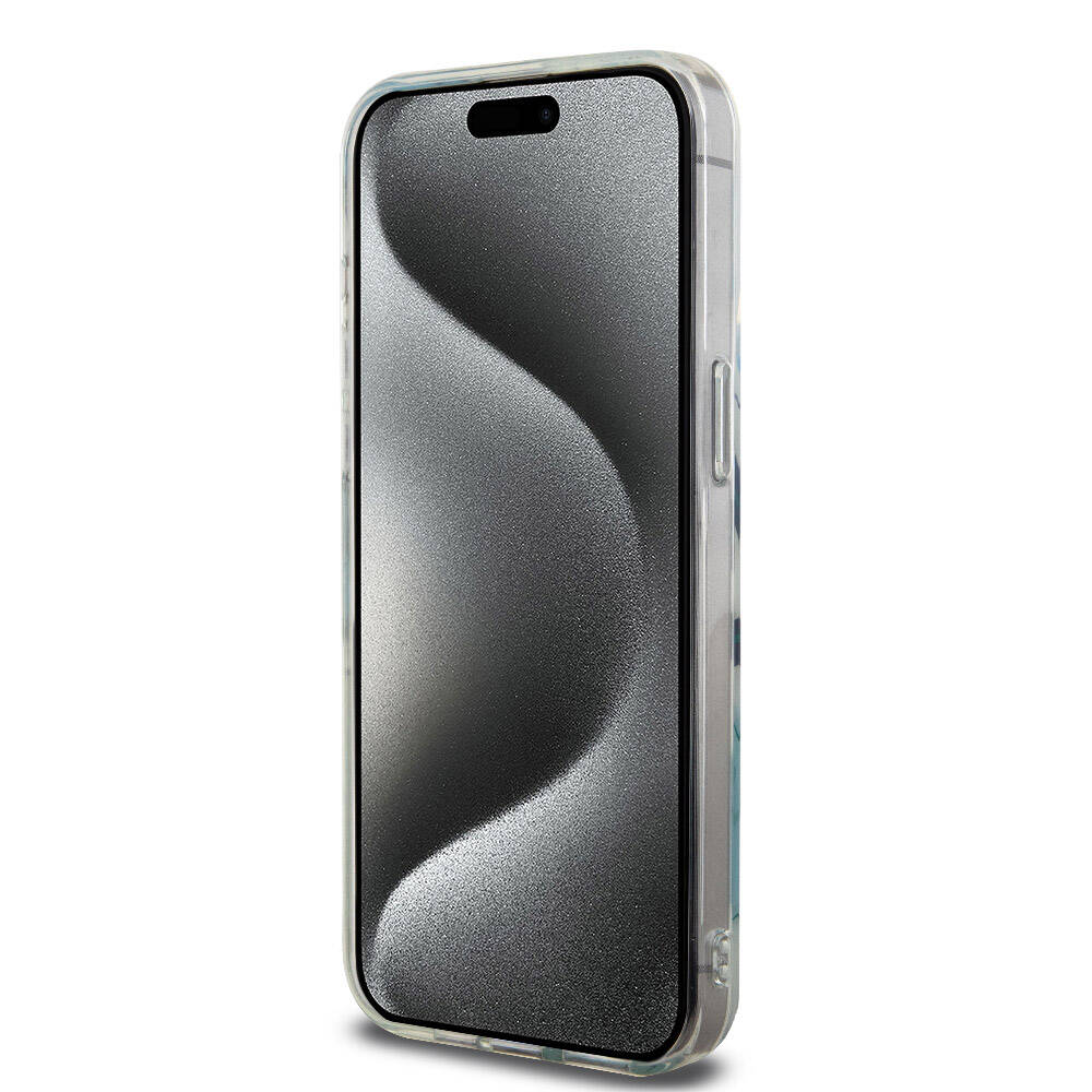 Apple iPhone 15 Pro Max Kılıf Lacoste Orjinal Lisanslı M-safe Şarj Özellikli Çift Katmanlı Yamalar Desenli Kapak Mavi