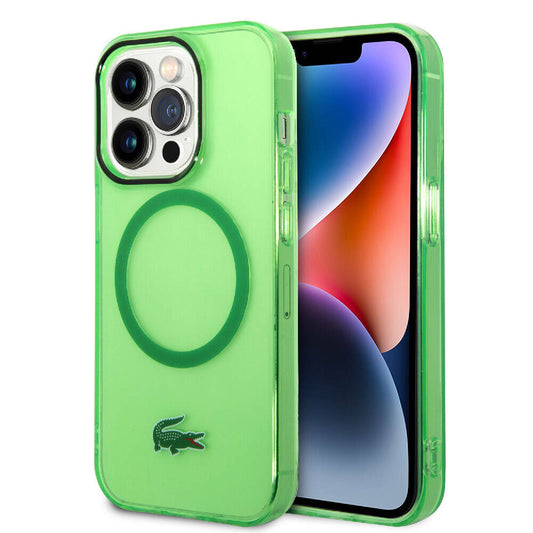 Apple iPhone 15 Pro Max Kılıf Lacoste Orjinal Lisanslı M-safe Şarj Özellikli Transparan Timsah Logo Baskılı Kapak Yeşil
