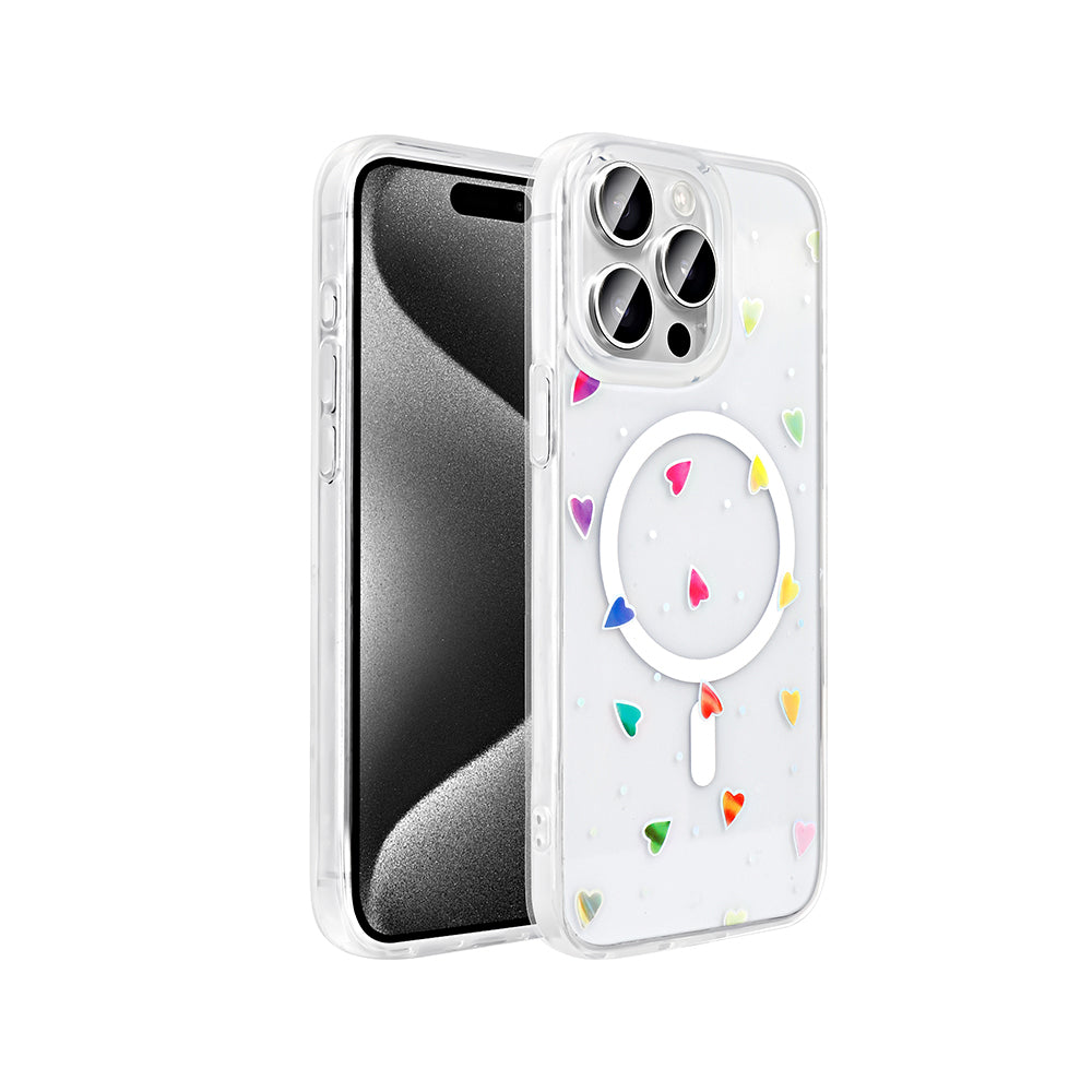Apple iPhone 15 Pro Max Kılıf M-Safe Şarj Özellikli Şeffaf Zore Folk Sert Kapak