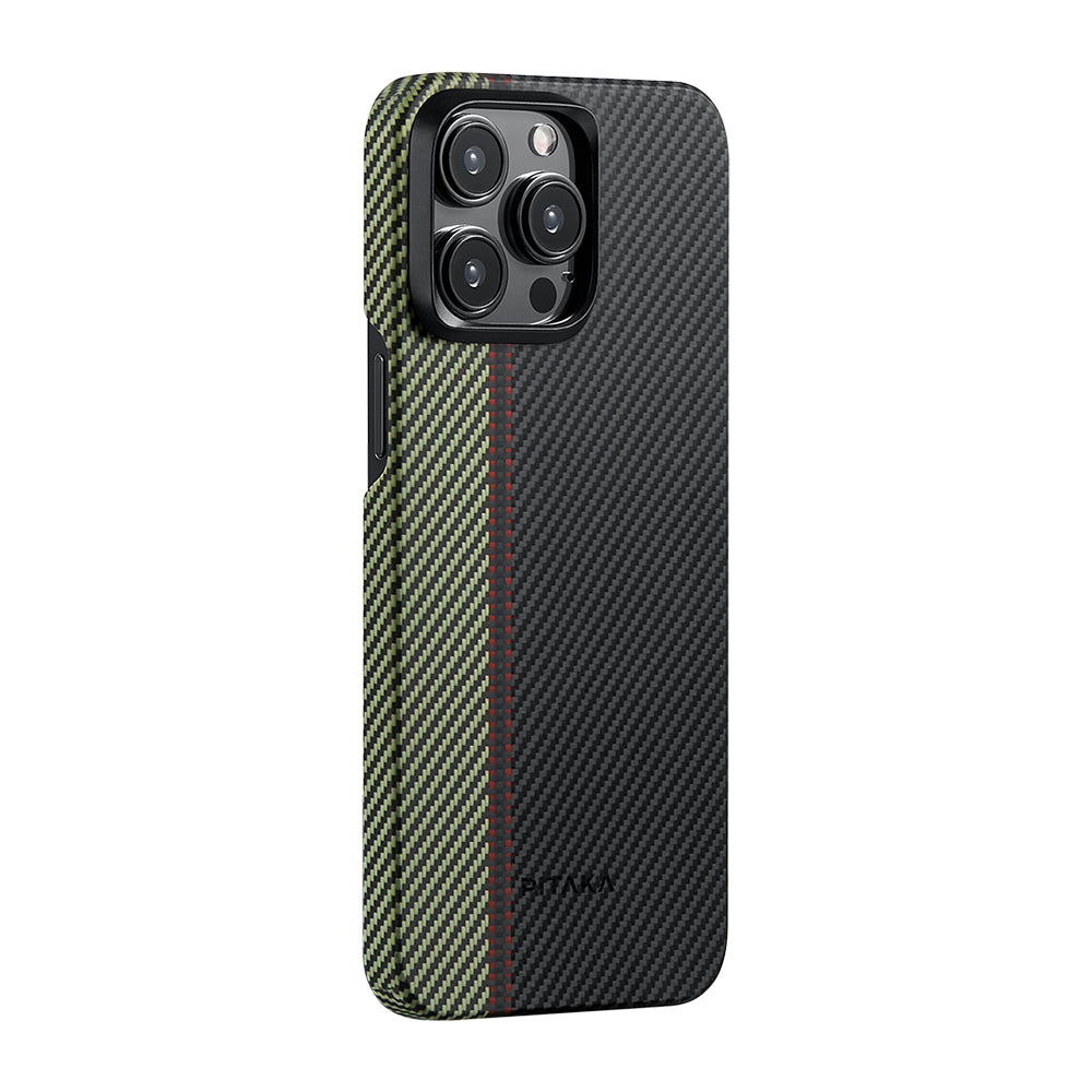 Apple iPhone 15 Pro Max Kılıf M-safe Şarj Özellikli 600D Aramid Fiber Pitaka Tactile Woven Orchestra Serisi Overture Kapak