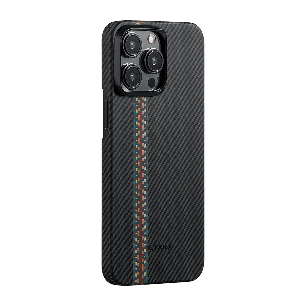 Apple iPhone 15 Pro Max Kılıf M-safe Şarj Özellikli 600D Aramid Fiber Pitaka Tactile Woven Orchestra Serisi Rhapsody Kapak