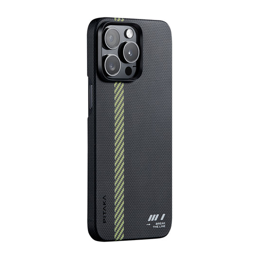 Apple iPhone 15 Pro Max Kılıf M-safe Şarj Özellikli Aramid Fiber Pitaka Tactile Woven Break The Line Kapak