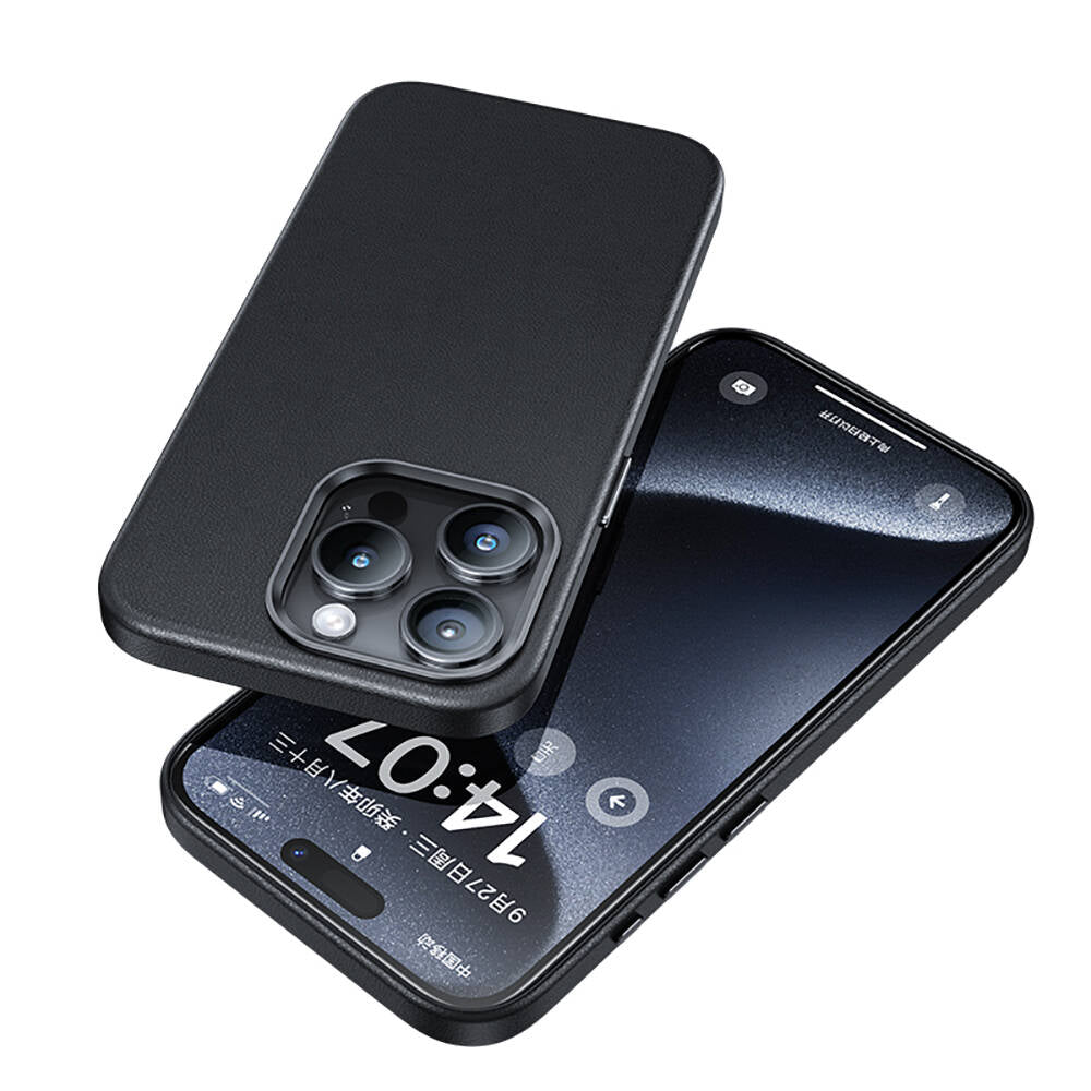 Apple iPhone 15 Pro Max Kılıf M-safe Şarj Özellikli Benks Vintage Leather Kapak Gri