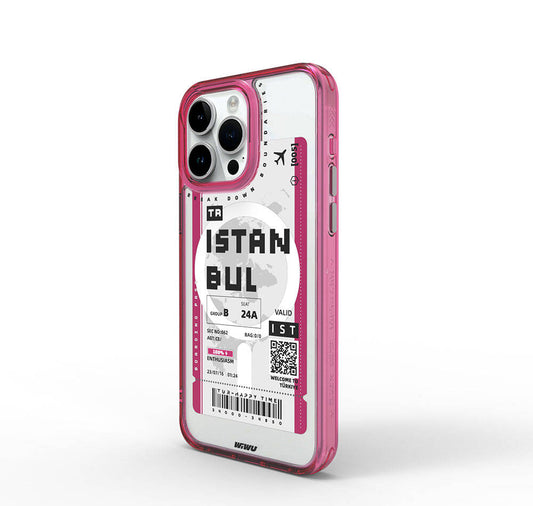 Apple iPhone 15 Pro Max Kılıf M-safe Şarj Özellikli Bilet Desenli Wiwu Turkey B Serisi Kapak Mavi