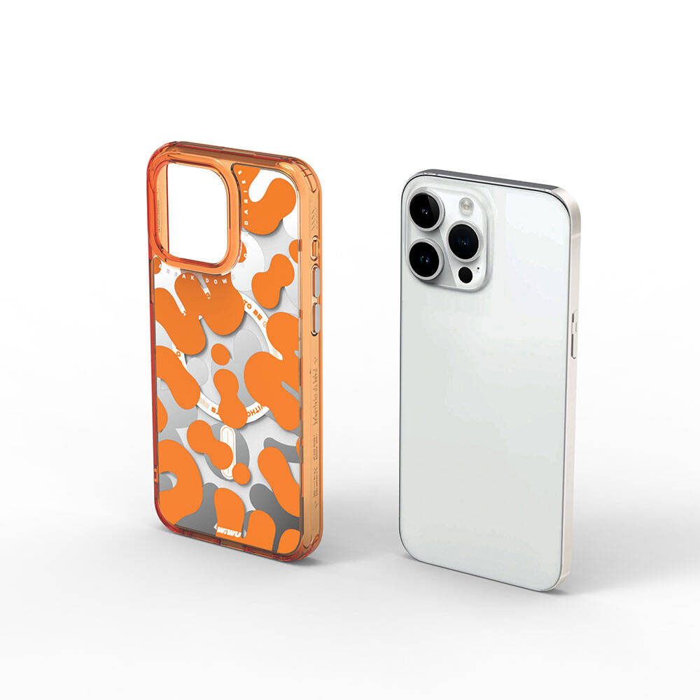 Apple iPhone 15 Pro Max Kılıf M-safe Şarj Özellikli Boya Desenli Wiwu Fluorescent G Serisi Kapak Sarı