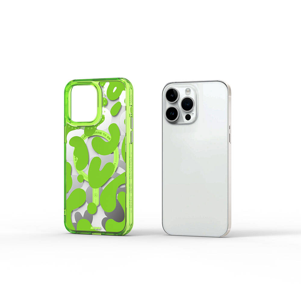 Apple iPhone 15 Pro Max Kılıf M-safe Şarj Özellikli Boya Desenli Wiwu Fluorescent G Serisi Kapak Turuncu