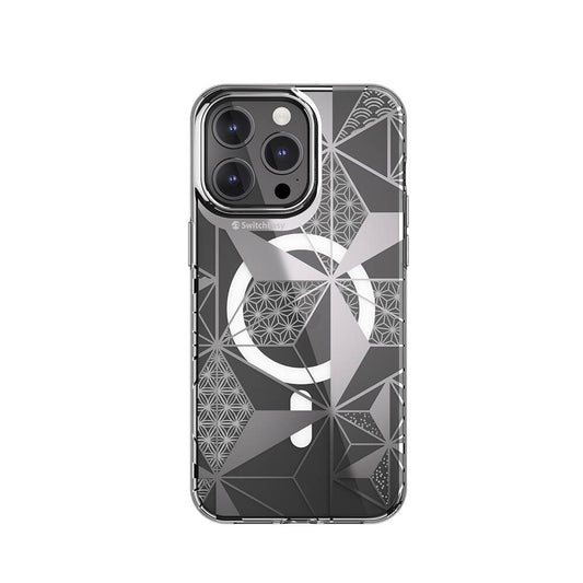 Apple iPhone 15 Pro Max Kılıf M-safe Şarj Özellikli Çift IMD Baskılı Lisanslı Switcheasy Artist-M Asanoha Kapak Gri