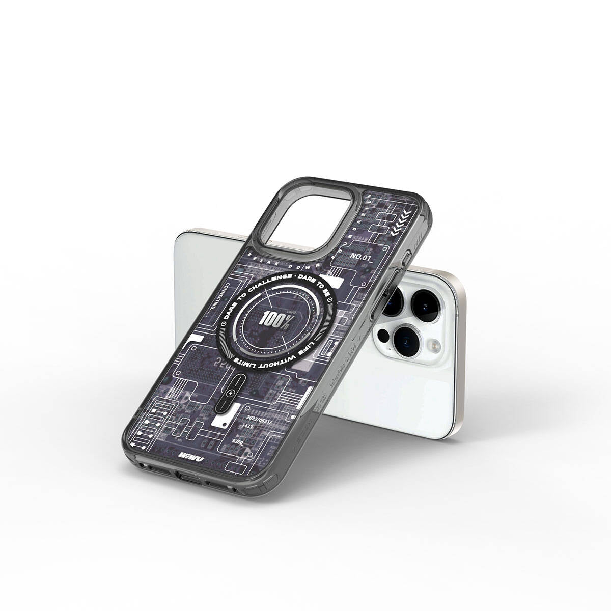 Apple iPhone 15 Pro Max Kılıf M-safe Şarj Özellikli Desenli Wiwu Mecha Circuit H Serisi Kapak Siyah