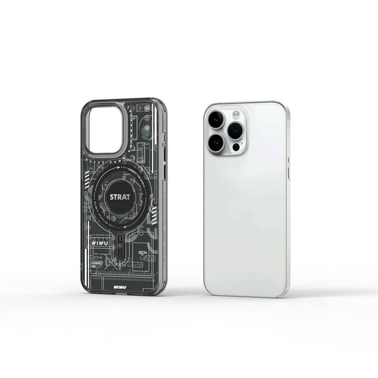 Apple iPhone 15 Pro Max Kılıf M-safe Şarj Özellikli Desenli Wiwu Mecha Circuit H Serisi Kapak Siyah