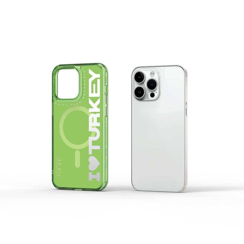 Apple iPhone 15 Pro Max Kılıf M-safe Şarj Özellikli I Love Turkey Yazı Desenli Wiwu Turkey E Serisi Kapak Turuncu