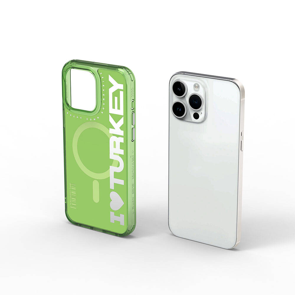 Apple iPhone 15 Pro Max Kılıf M-safe Şarj Özellikli I Love Turkey Yazı Desenli Wiwu Turkey E Serisi Kapak Turuncu