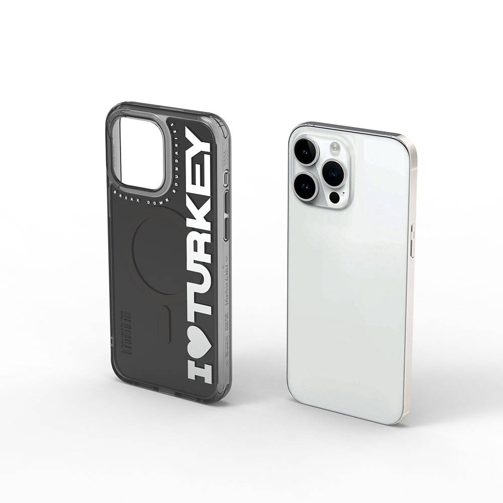 Apple iPhone 15 Pro Max Kılıf M-safe Şarj Özellikli I Love Turkey Yazı Desenli Wiwu Turkey E Serisi Kapak Turuncu