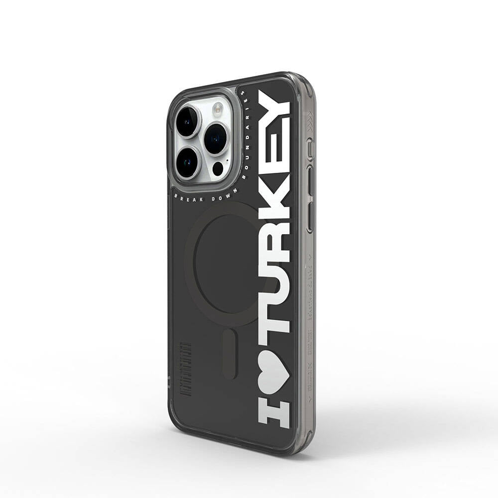 Apple iPhone 15 Pro Max Kılıf M-safe Şarj Özellikli I Love Turkey Yazı Desenli Wiwu Turkey E Serisi Kapak Turuncu
