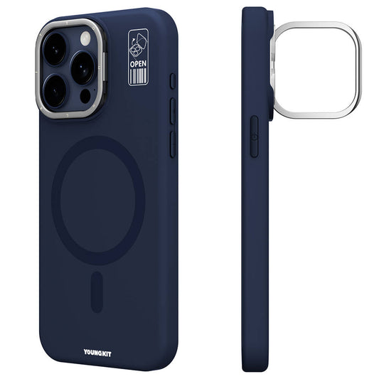 Apple iPhone 15 Pro Max Kılıf M-safe Şarj Özellikli Kamera Standlı Youngkit Bitty Cream Kapak Siyah