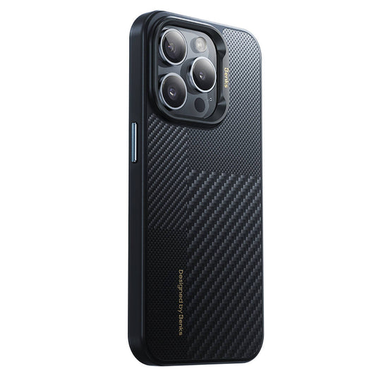 Apple iPhone 15 Pro Max Kılıf M-safe Şarj Özellikli Karbon Fiber Benks Montage Hybrid ArmorPro Kevlar Kapak Siyah