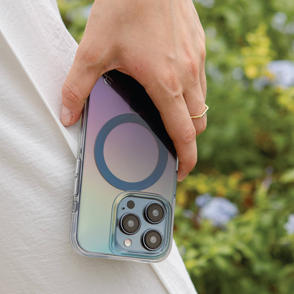 Apple iPhone 15 Pro Max Kılıf M-safe Şarj Özellikli Mistik Mor Renkli Coehl Dazze Kapak Mavi