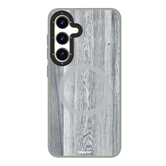 Galaxy S24 Kılıf M-safe Şarj Özellikli Sararmaya Dayanıklı Youngkit Wood Forest Serisi Kapak Gri