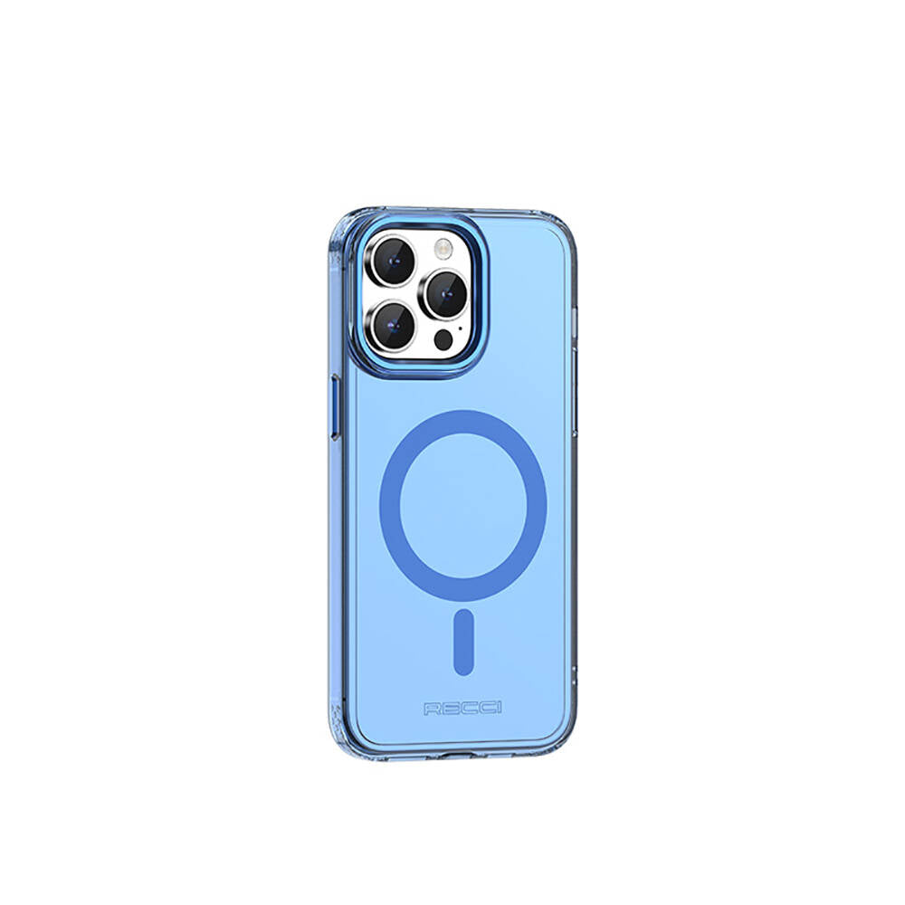 Apple iPhone 15 Pro Max Kılıf M-safe Şarj Özellikli Saydam Arka Yüzey Recci Crystal Color Serisi Kapak