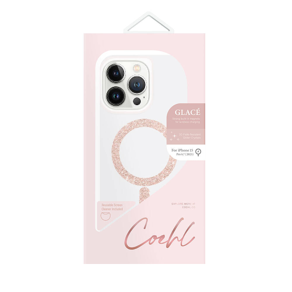 Apple iPhone 15 Pro Max Kılıf M-safe Şarj Özellikli Simli Magnetik Coehl Glace Kapak Rose Gold