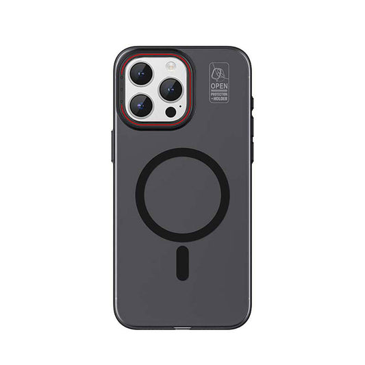 Apple iPhone 15 Pro Max Kılıf M-safe Şarj Özellikli Standlı Metal Kamera Çerçeveli Mat Recci Glaze Serisi Kapak Beyaz