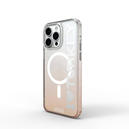 Apple iPhone 15 Pro Max Kılıf M-safe Şarj Özellikli Transparan Renk Geçişli Wiwu Turkey C Serisi Kapak Turuncu