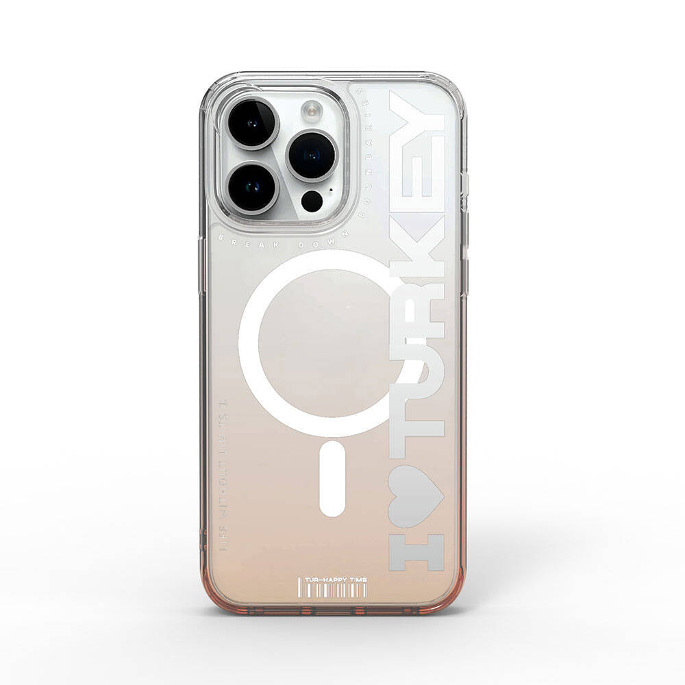 Apple iPhone 15 Pro Max Kılıf M-safe Şarj Özellikli Transparan Renk Geçişli Wiwu Turkey C Serisi Kapak Turuncu