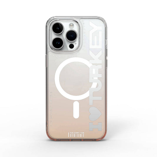 Apple iPhone 15 Pro Max Kılıf M-safe Şarj Özellikli Transparan Renk Geçişli Wiwu Turkey C Serisi Kapak Turuncu