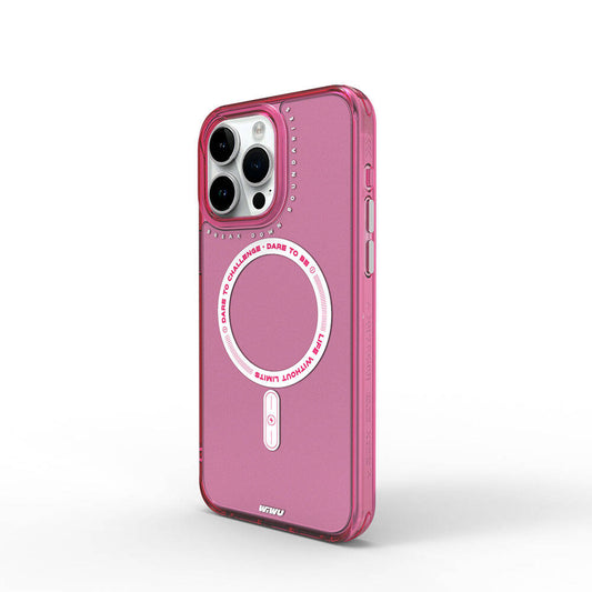Apple iPhone 15 Pro Max Kılıf M-safe Şarj Özellikli Wiwu Basic Color J Serisi Kapak Pembe Koyu