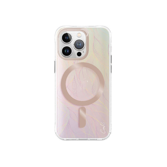 Apple iPhone 15 Pro Max Kılıf M-safe Şarj Özellikli Yaprak Desenli Coehl Willow Kapak Pembe