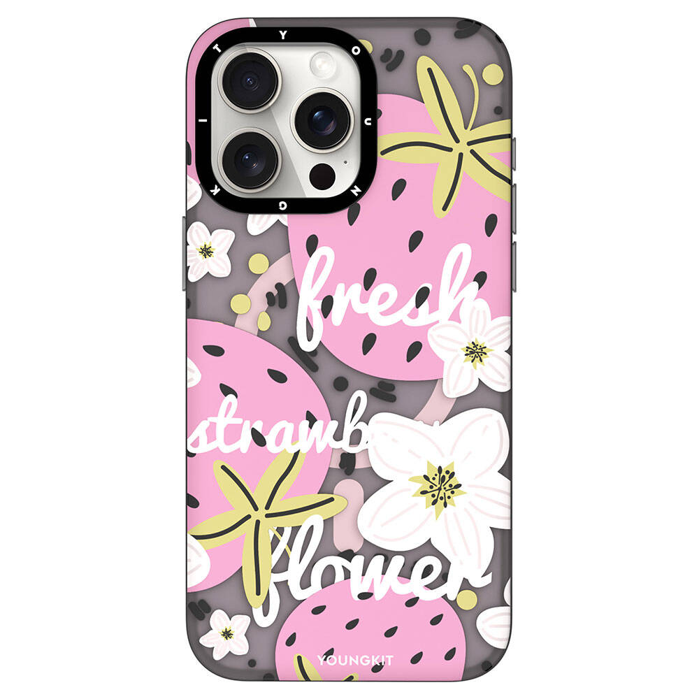 Apple iPhone 15 Pro Max Kılıf M-safe Şarj Özellikli Yaz Meyvesi Desenli Youngkit Fruity Flavour Serisi Kapak Yeşil