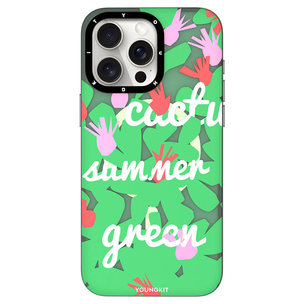 Apple iPhone 15 Pro Max Kılıf M-safe Şarj Özellikli Yaz Meyvesi Desenli Youngkit Fruity Flavour Serisi Kapak Yeşil