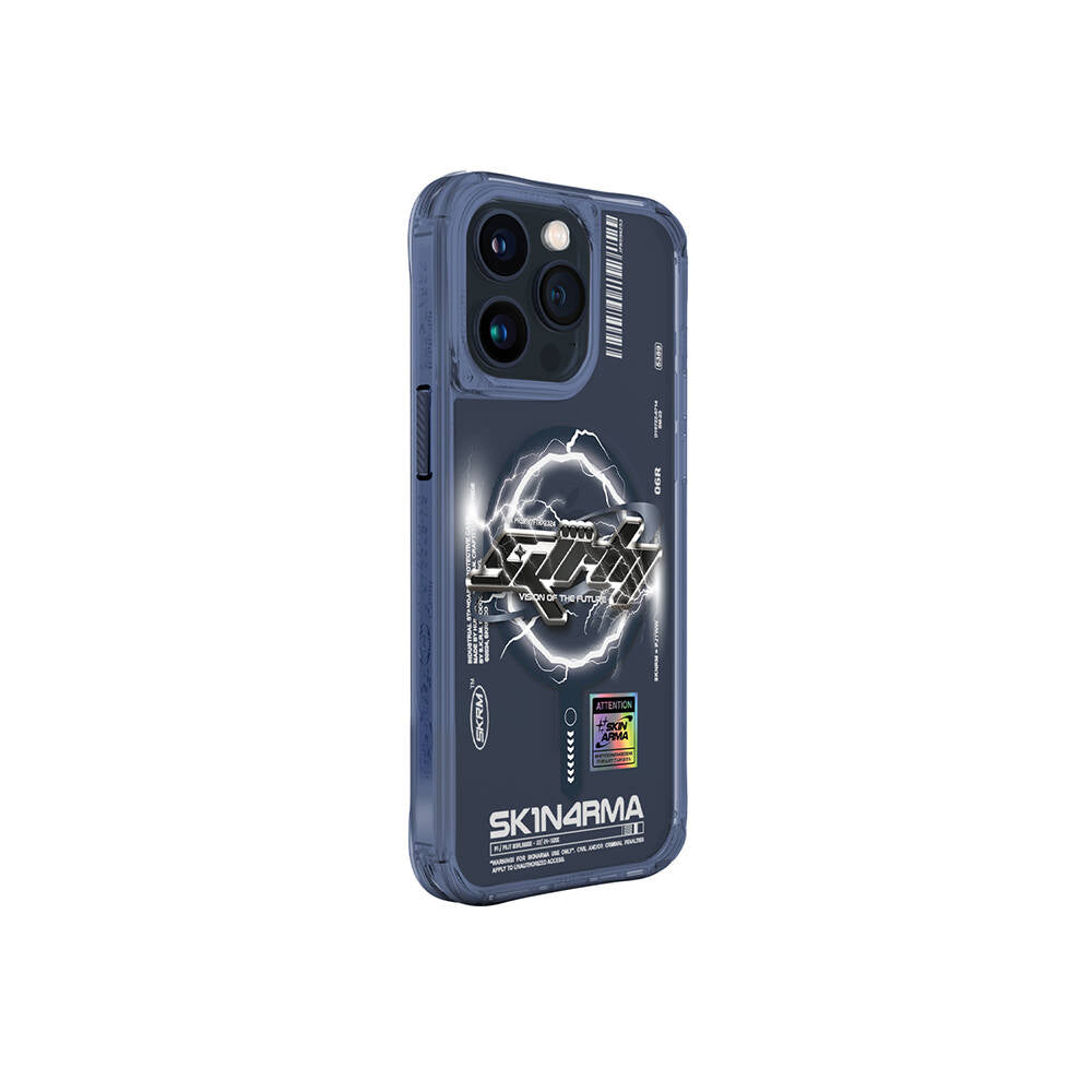 Apple iPhone 15 Pro Max Kılıf M-safe Şarj Özellikli Yazı Desenli SkinArma Bolt Kapak Mavi