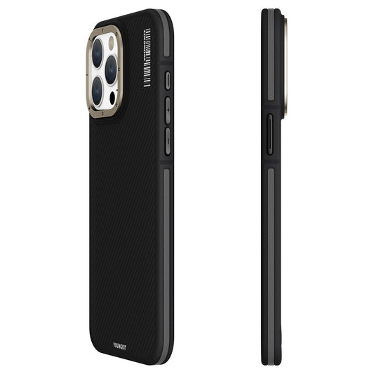 Apple iPhone 15 Pro Max Kılıf M-safe Şarj Özellikli YoungKit 600D Kevlar Kapak Mavi