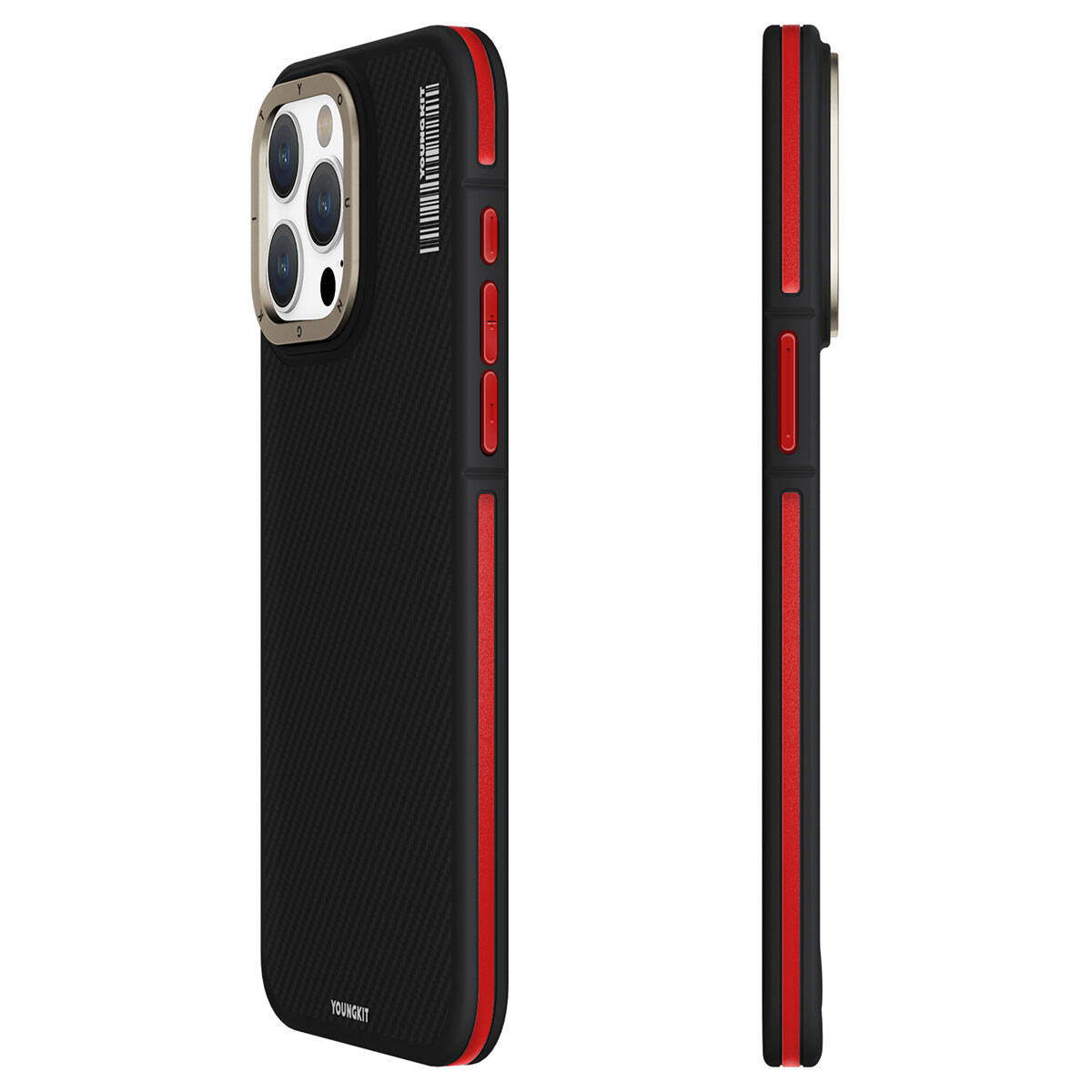 Apple iPhone 15 Pro Max Kılıf M-safe Şarj Özellikli YoungKit 600D Kevlar Kapak Kırmızı
