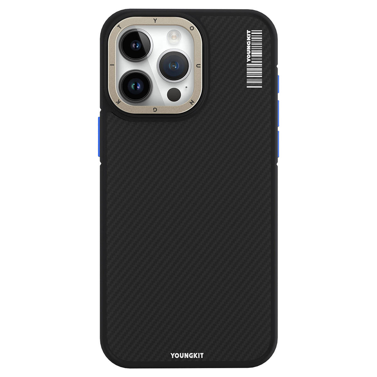 Apple iPhone 15 Pro Max Kılıf M-safe Şarj Özellikli YoungKit 600D Kevlar Kapak Siyah
